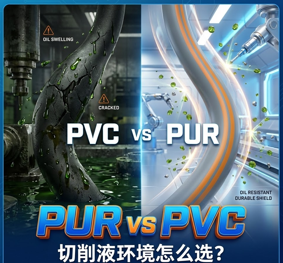 PUR vs PVC：机床切削液环境下，你的拖链电缆选对护套了吗？